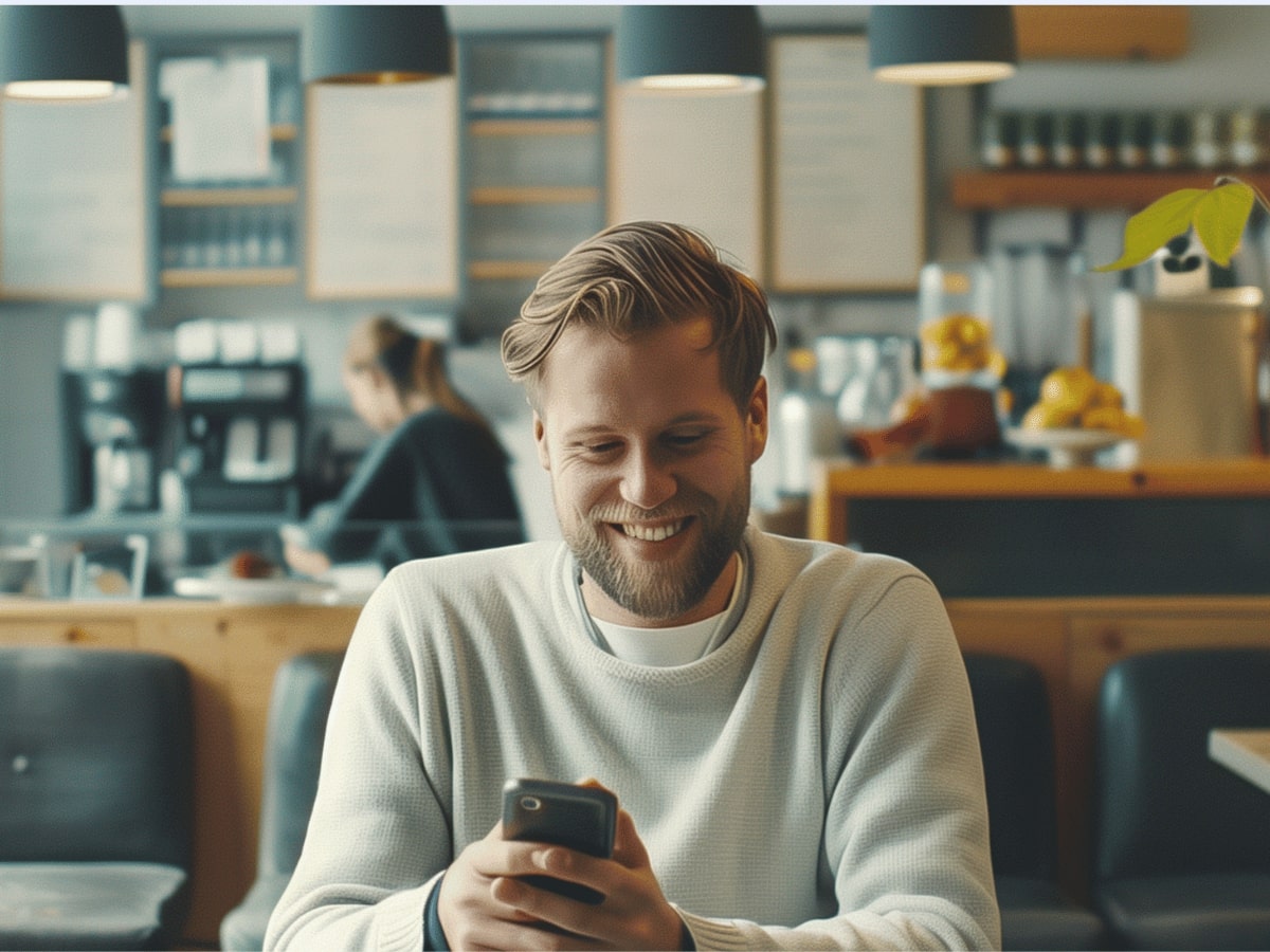 Person in a cafe using a smartphone